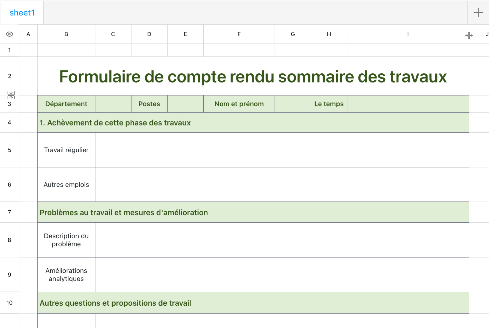 Formulaire de compte rendu sommaire des travaux